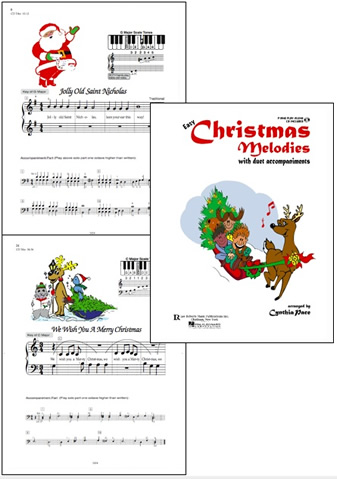 Easy Christmas Melodies - Cover and first pages of Jolly Old Saint Nicholas and We Wish You a Merry Christmas