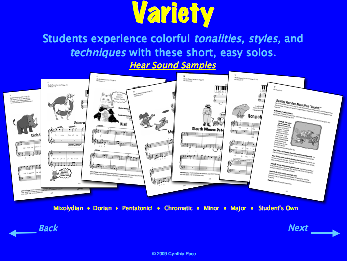 Students experience colorful tonalities, styles, and techniques with these short, easy solos.