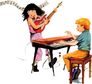 Boy Girl play guitar & keyboard