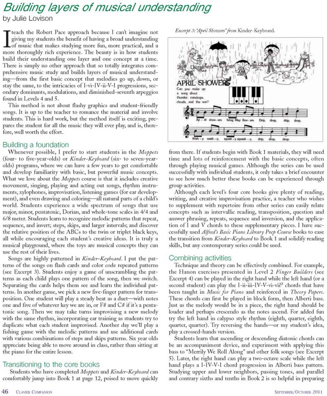 Julie Lovison, Building Layers of Musical Understanding, Clavier Companion Magazine, Nov/Dec 2011